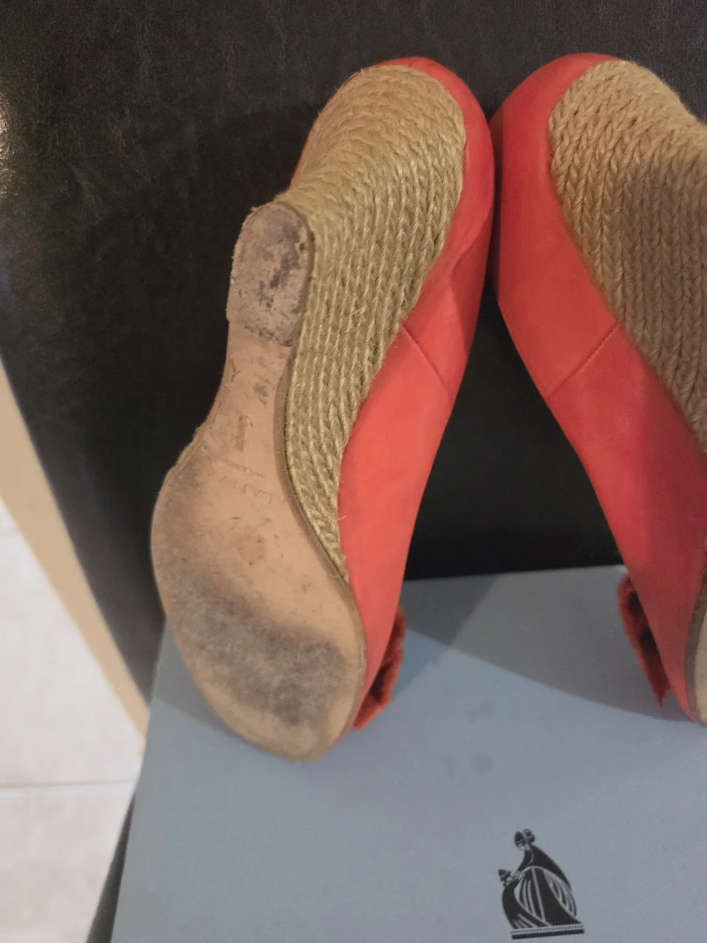 LANVIN Red/Orange  Wedge Espadrille Heels with Rosette Detail - Women